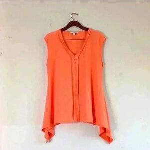 Chaus V-Neck Orange Sleeveless Blouse